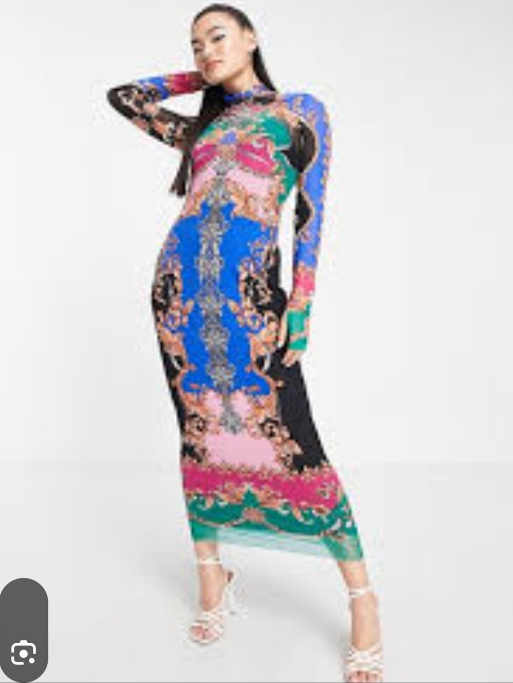 AFRM Long Sleeve Baroque Print midi/maxi mesh dress with store tag